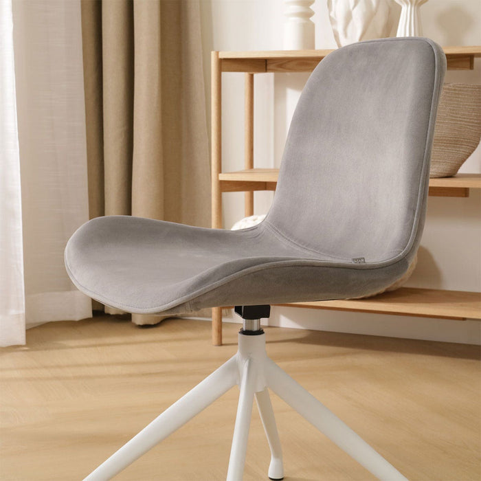 Nolon Nola-Fé Eetkamerstoel Grijs - Velvet - Draaibaar Wit Onderstel