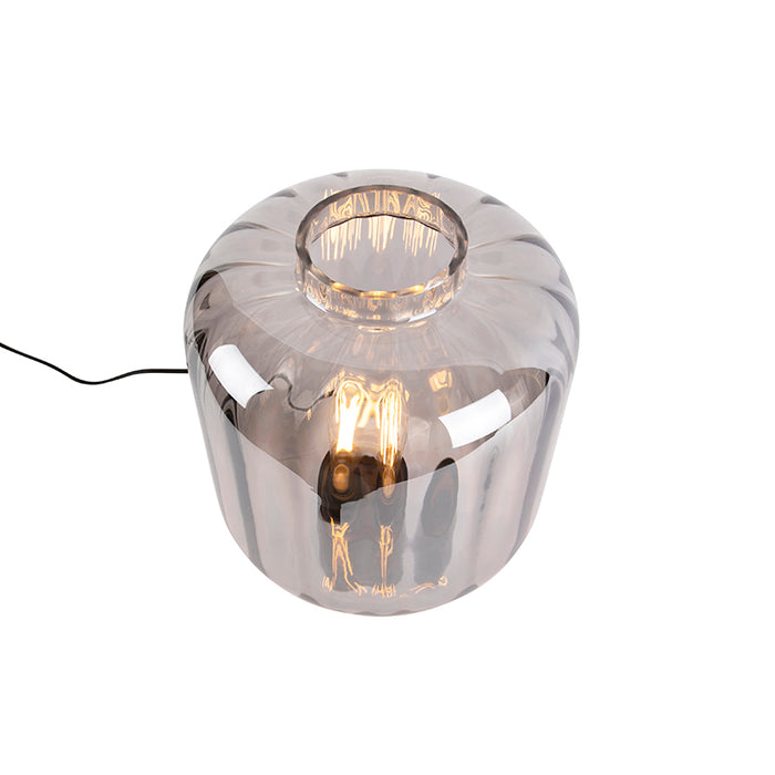 QAZQA Design tafellamp zwart met smoke glas - Qara