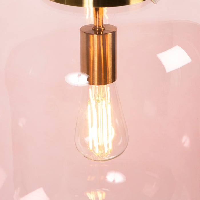 QAZQA Art Deco hanglamp messing met roze glas - Bliss