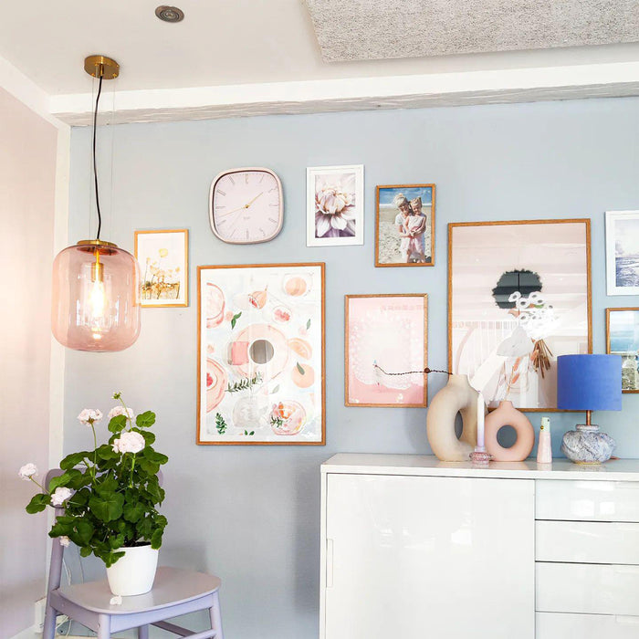 QAZQA Art Deco hanglamp messing met roze glas - Bliss