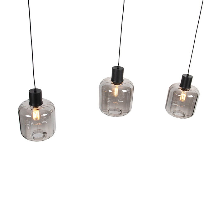 QAZQA Design hanglamp zwart met smoke glas 3-lichts 161,5 cm - Qara