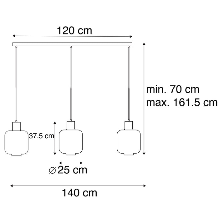 QAZQA Design hanglamp zwart met smoke glas 3-lichts 161,5 cm - Qara