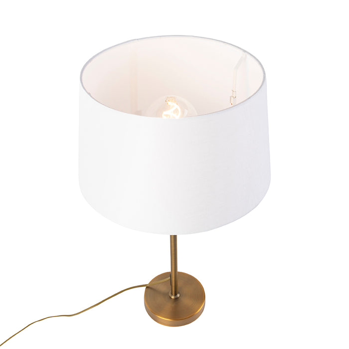 QAZQA Bronze tafellamp met linnen kap wit 35cm - Parte
