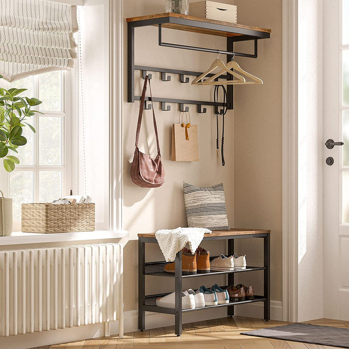 Furnilux - Wand kapstok met plank - wandrek met 10 haken en stangen