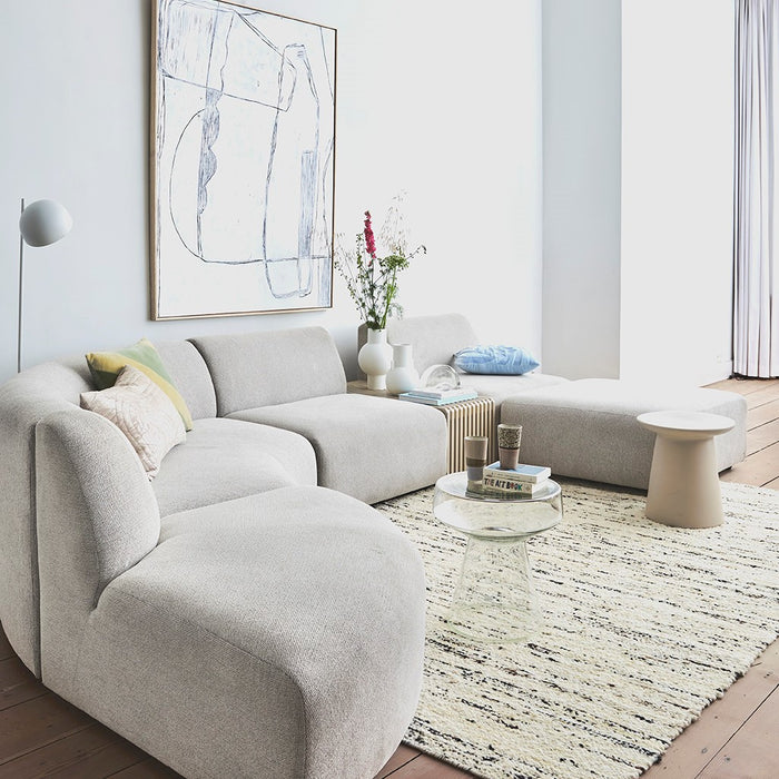 HKliving Jax Bank Element - Middenstuk Rond - Geweven Stof - Naturel Melange