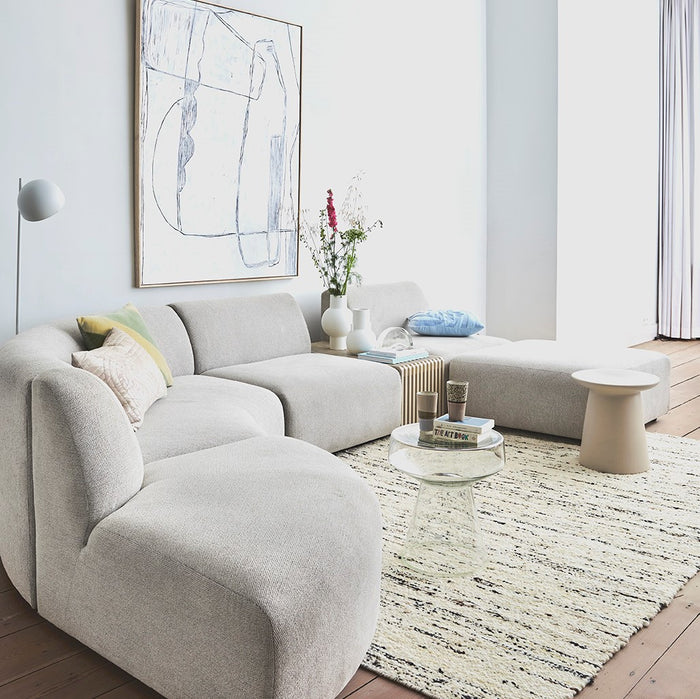 HKliving Jax Bank Element - Middenstuk Rond - Geweven Stof - Naturel Melange