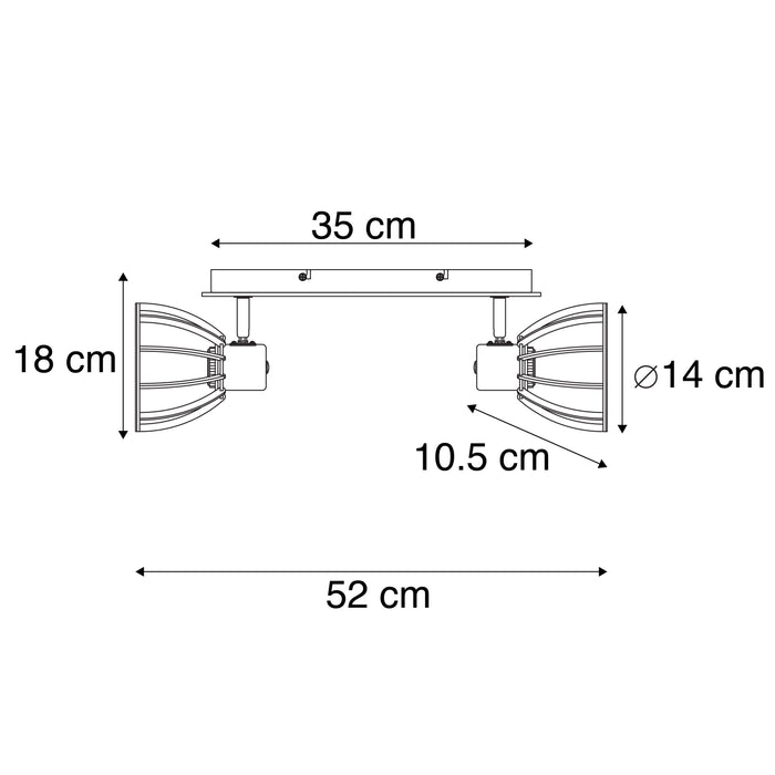QAZQA Industriële plafondlamp zwart 2-lichts - Fotu