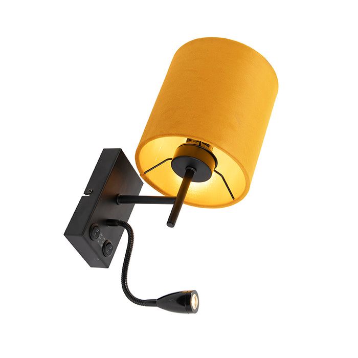 QAZQA Wandlamp zwart met velours gele kap - Stacca