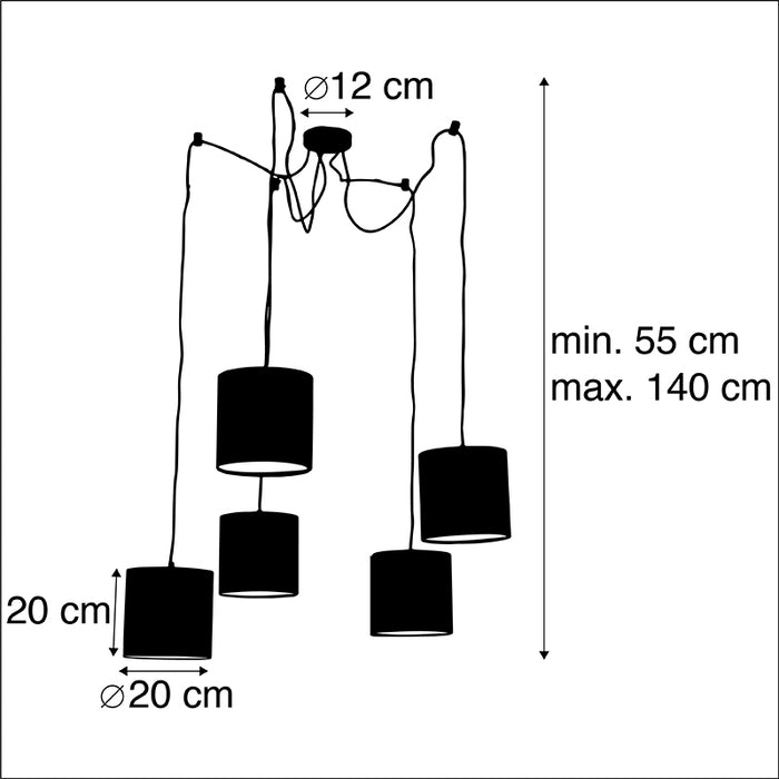 QAZQA Hanglamp met 5 gekleurde velours kappen 20 cm - Cava