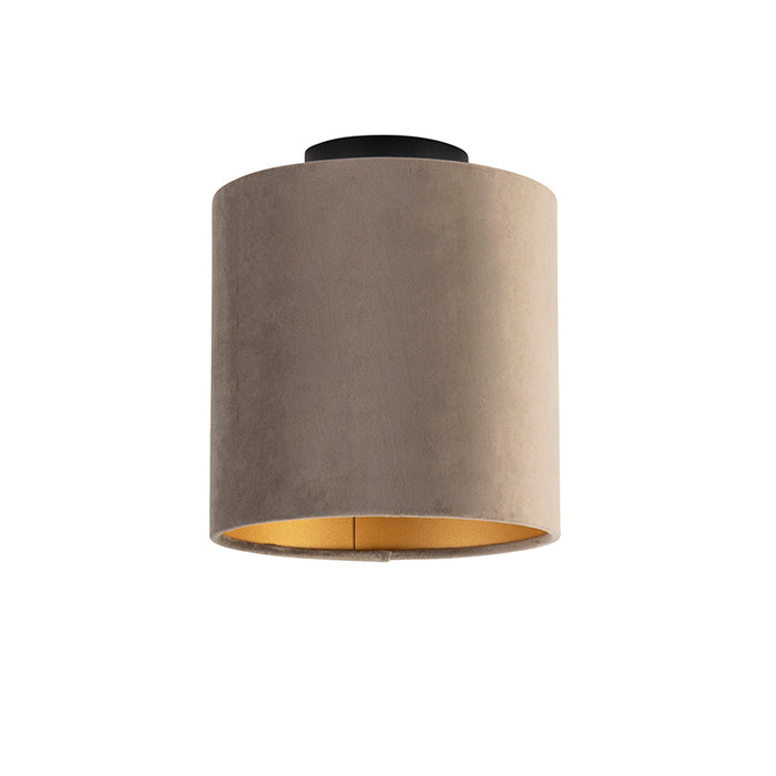 QAZQA Plafondlamp met velours kap taupe met goud 20 cm - Combi zwart