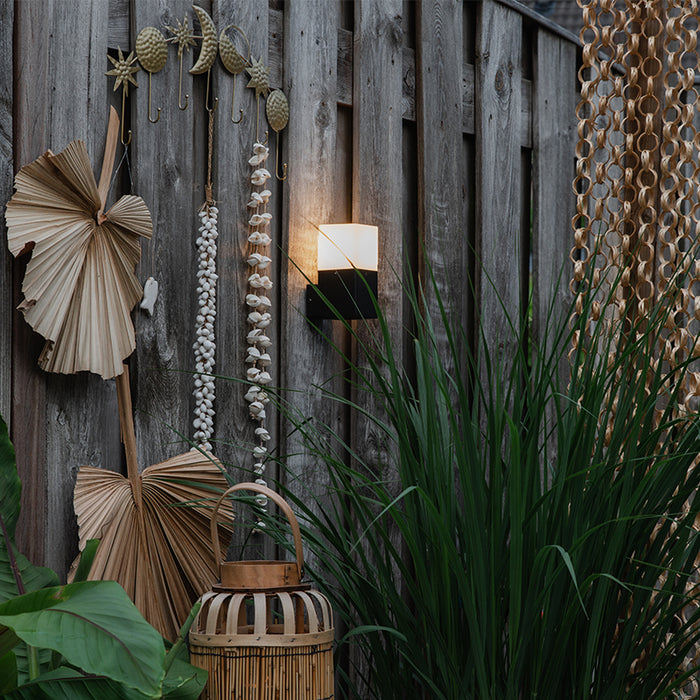 QAZQA Buitenwandlamp zwart met opaal witte kap IP44 - Denmark