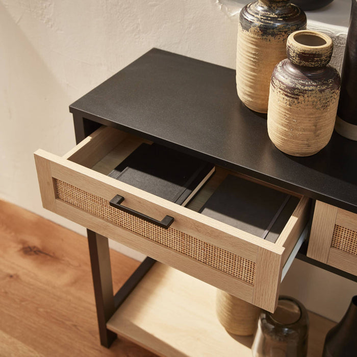 sweeek - Sidetable met webbing en zwart houteffect