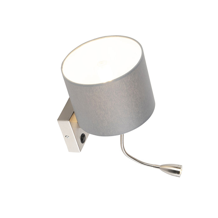 QAZQA Moderne wandlamp staal met grijze kap - Brescia