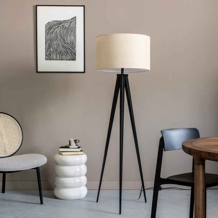Zuiver Tripod Vloerlamp - Zwart / Beige