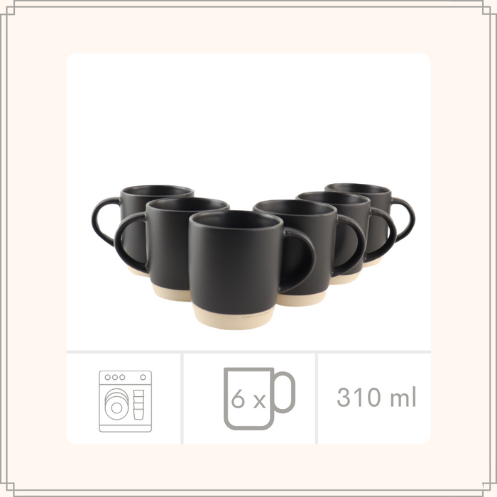 OTIX Koffiekopjes Theemokken Koffietassen Set van 6 Zwart 310 ml Aa...