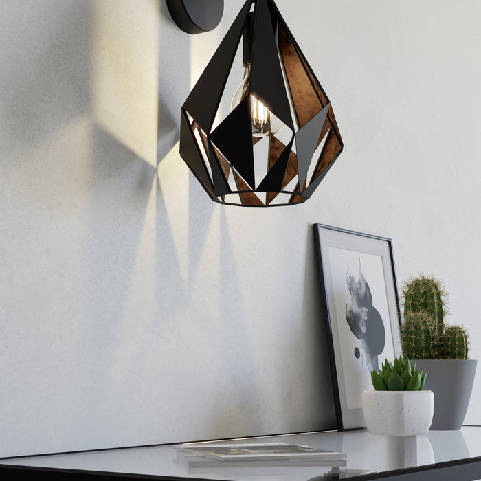 EGLO Carlton 1 Wandlamp - E27 - 33 cm - Zwart|Koper