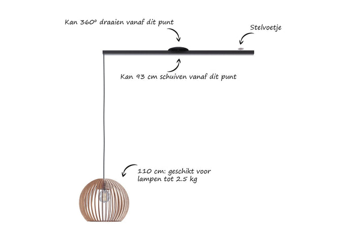 Lightswing® Single Ophangsysteem voor één Hanglamp - Mat zwart 110cm