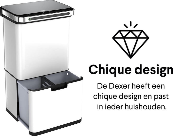 Homra DEXER prullenbak met sensor - 60L - 4 vakken - Wit