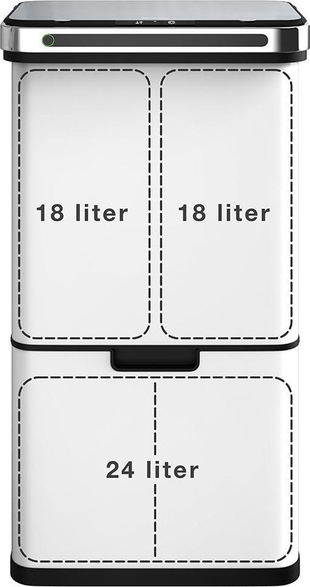 Homra DEXER prullenbak met sensor - 60L - 4 vakken - Wit