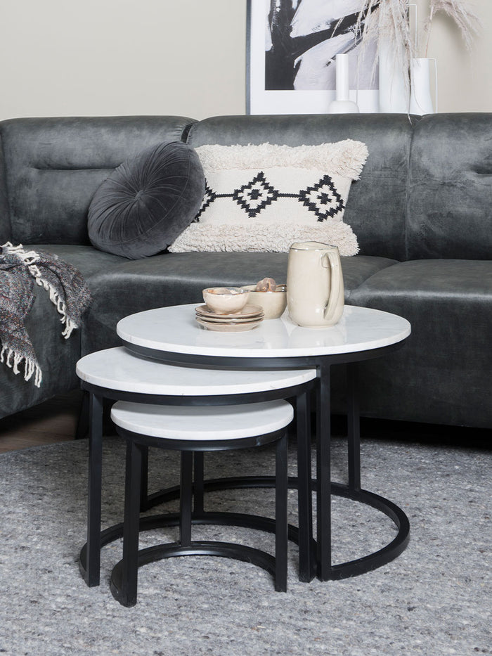 Home67 - Salontafel Eloza Marmer - Set van 2 Groot - Wit|Zwart