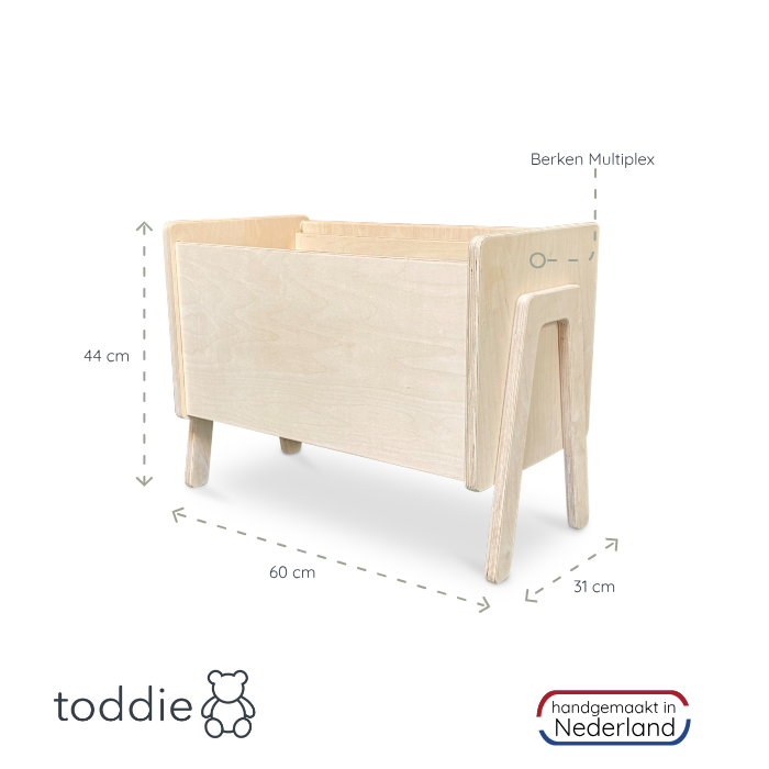 Montessori opbergkist kinderkamer | Houten boekenkist met klep - blank