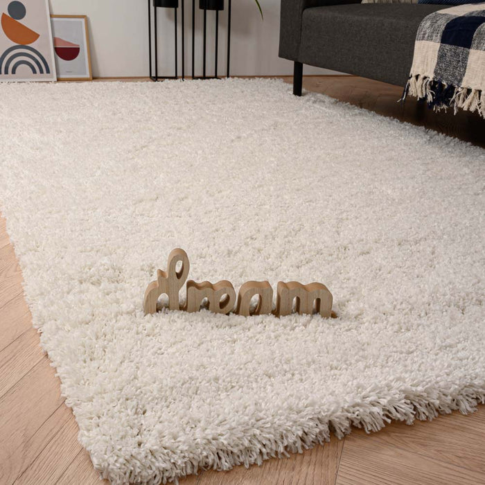 Tapeso Hoogpolig vloerkleed - Cozy Shaggy - wit - 80x150 cm
