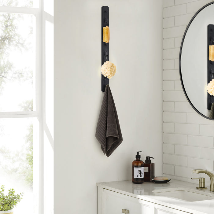 Verticale wandkapstok - met 3 haken - 6x67 cm - zwart