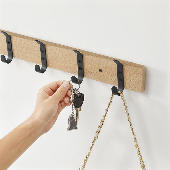 Langwerpige Kapstok met 5 Dubbele Haken, lichte Eik Kleur
