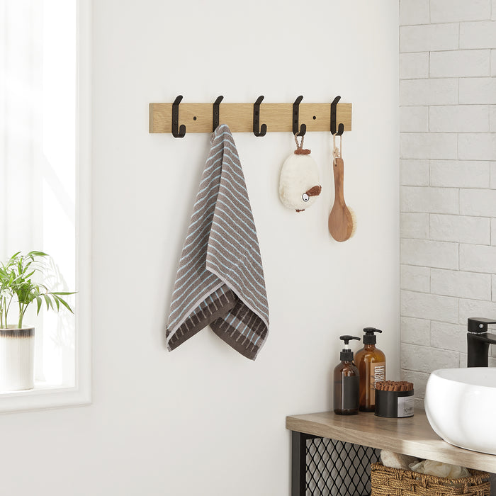 Langwerpige Kapstok met 5 Dubbele Haken, lichte Eik Kleur