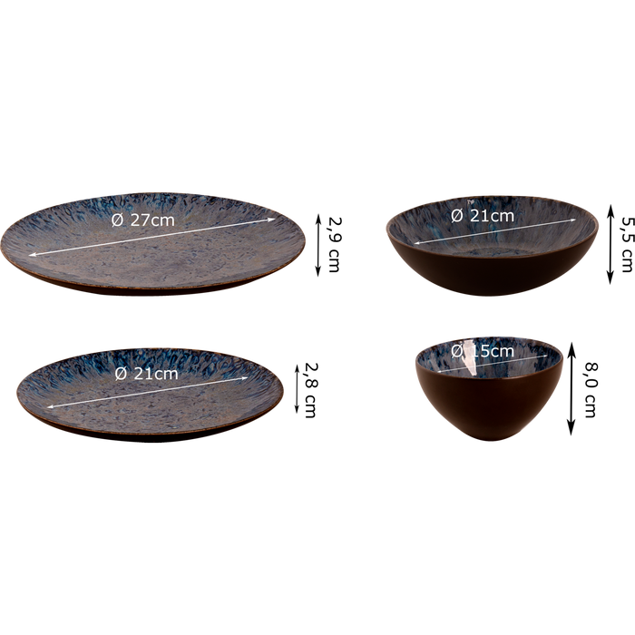 Palmer Serviesset Lester Stoneware 6-persoons 24-delig Zwart Blauw