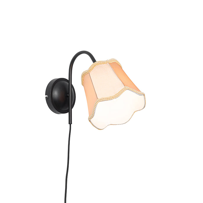 QAZQA Klassieke wandlamp zwart met lampenkap goud - Nona