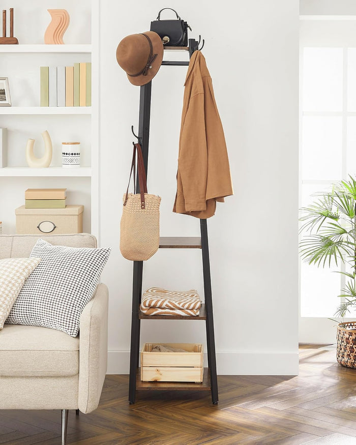 Staande kapstok - industriële look - 8 haken - 45x181x45 cm - vintage bruin