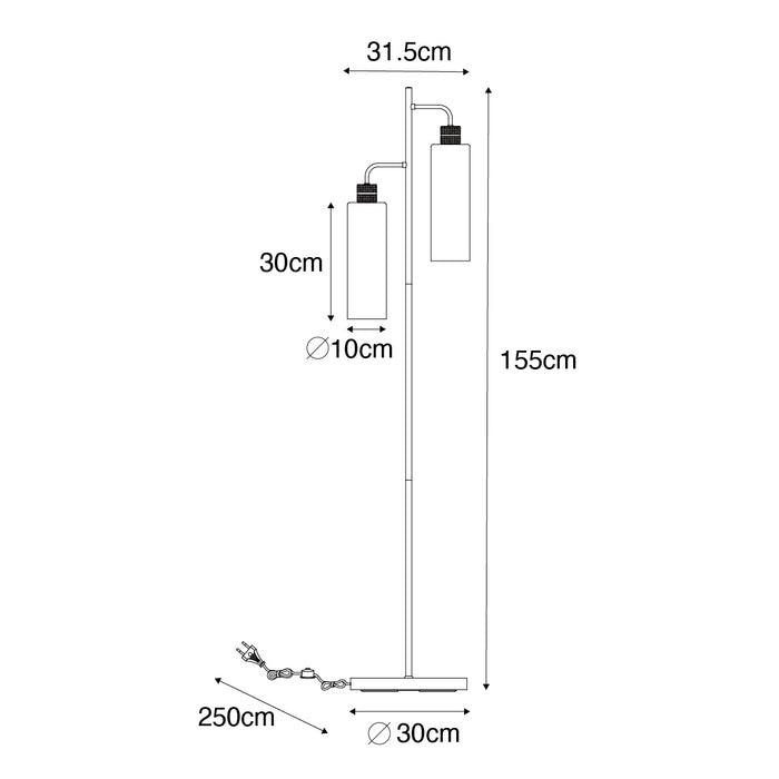 QAZQA Moderne vloerlamp zwart met smoke glas 2-lichts - Stavelot