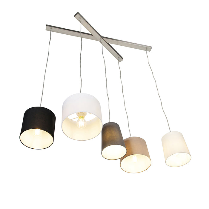 QAZQA Landelijke hanglamp staal 5-lichts - Hermina