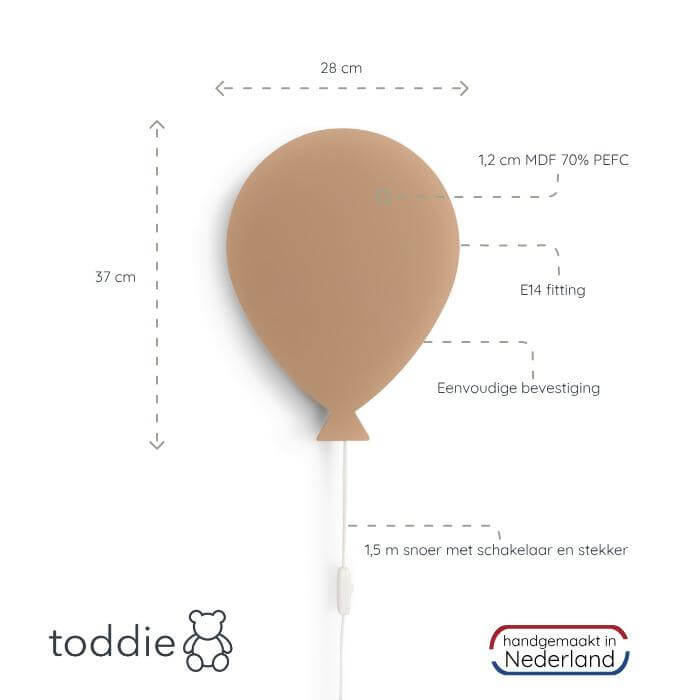 Houten wandlamp kinderkamer | Ballon - spiced honey
