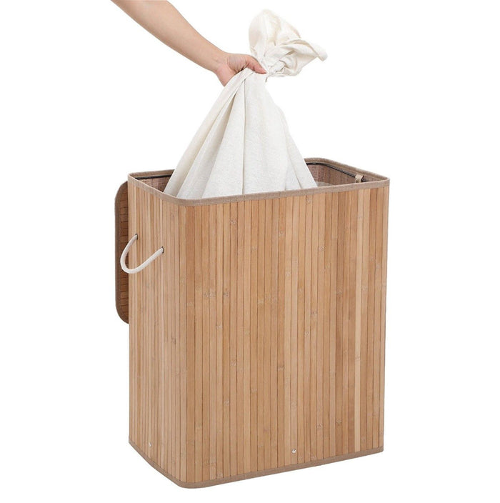 Wasmand - 2 vakken van elk 50 liter - 52x63x32 cm - bamboe