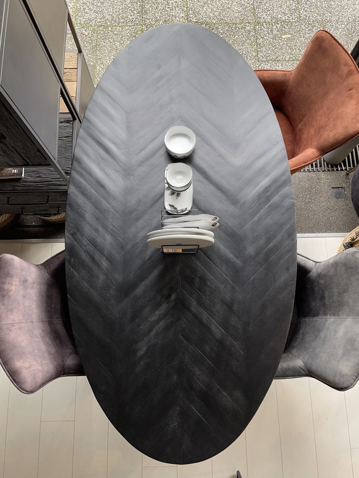 Giga Meubel - Eettafel Ovaal - Zwart - Visgraat - 200cm - Tafel Max