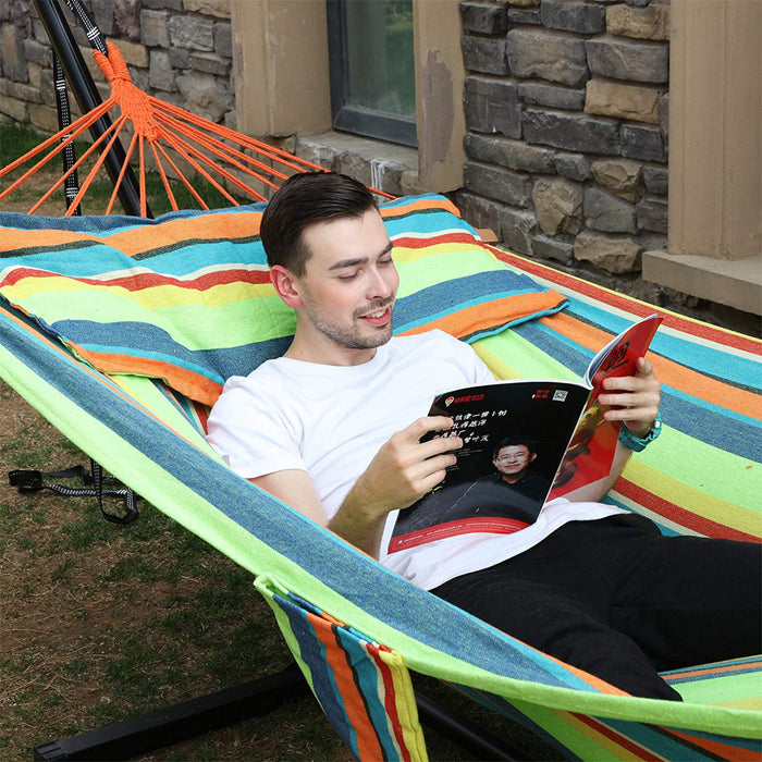 Hangmat - Hammock met 2 Kussens - 210 x 150 cm - Oranje|Groen