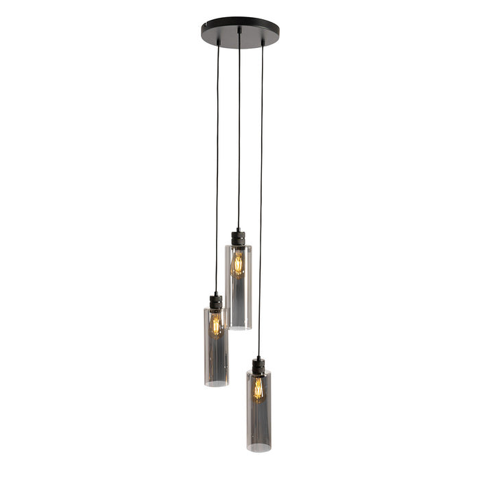 QAZQA Moderne hanglamp zwart met smoke glas 3-lichts - Stavelot
