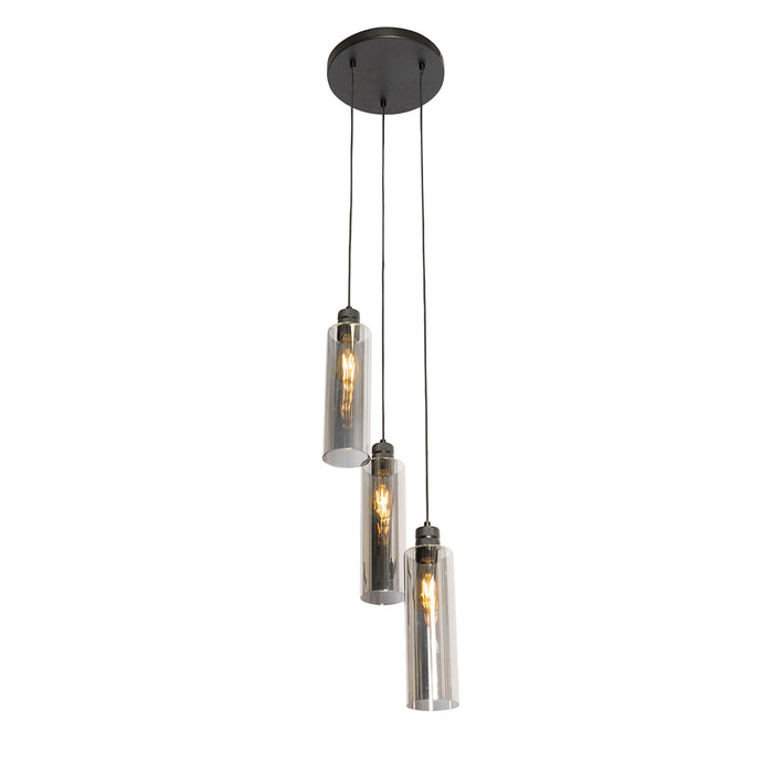 QAZQA Moderne hanglamp zwart met smoke glas 3-lichts - Stavelot