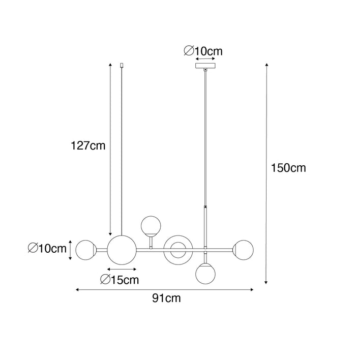 QAZQA Moderne hanglamp zwart met mat glas 6-lichts - Monaco