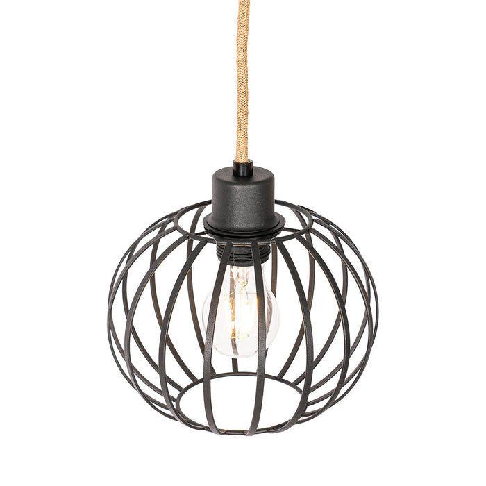 QAZQA Landelijke hanglamp zwart met hout 3-lichts - Yura