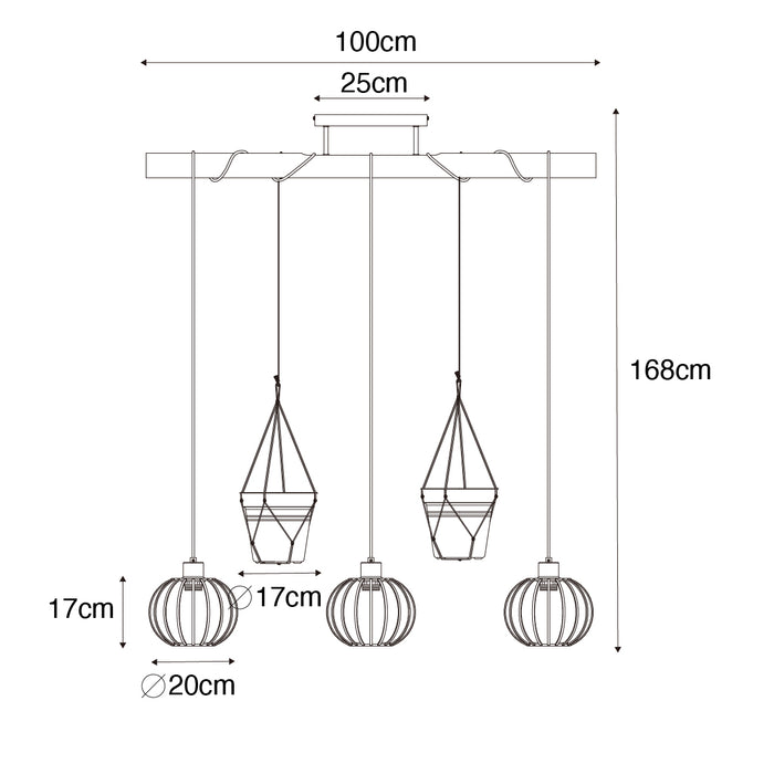 QAZQA Landelijke hanglamp zwart met hout 3-lichts - Yura