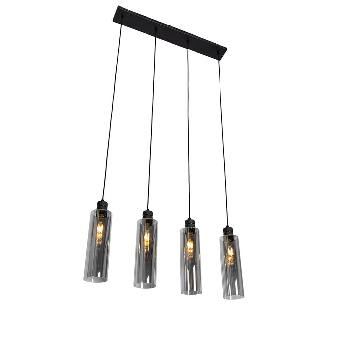 QAZQA Moderne hanglamp zwart met smoke glas 4-lichts - Stavelot