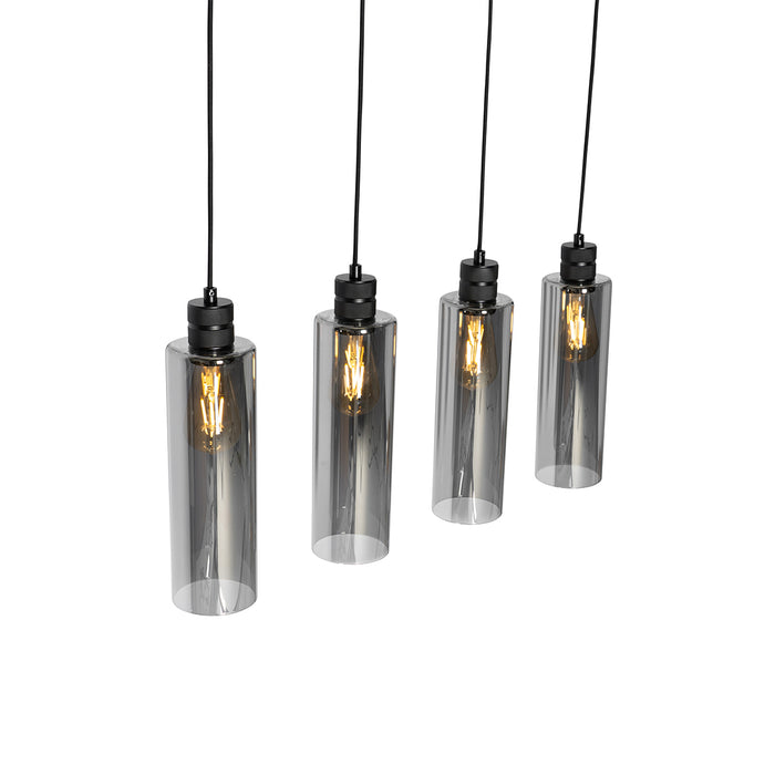 QAZQA Moderne hanglamp zwart met smoke glas 4-lichts - Stavelot