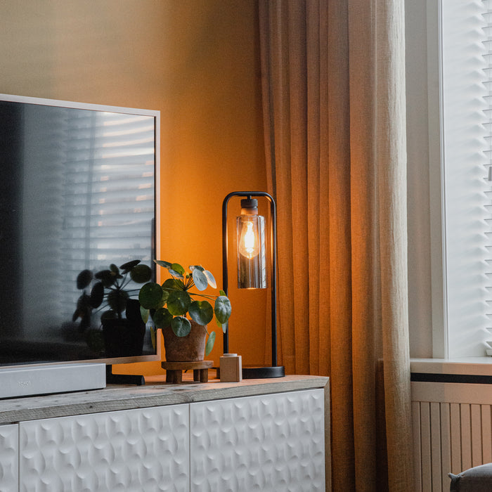 QAZQA Moderne tafellamp zwart met smoke glas - Stavelot