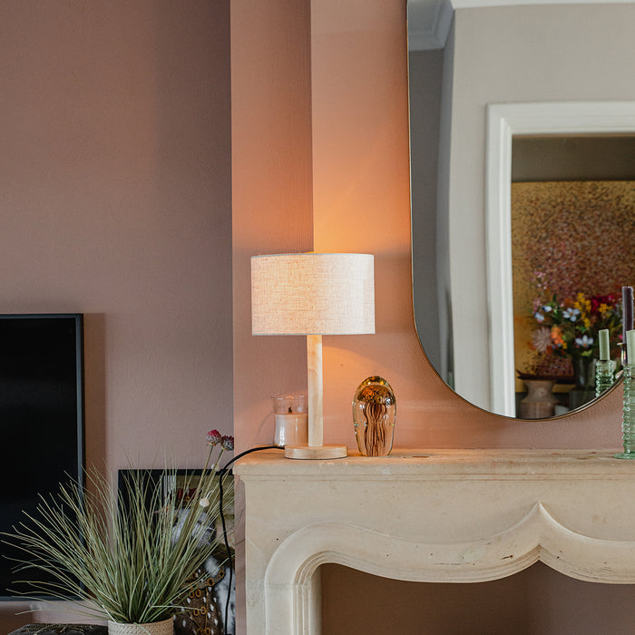 QAZQA Landelijke tafellamp hout met linnen kap beige 25 cm - Mels