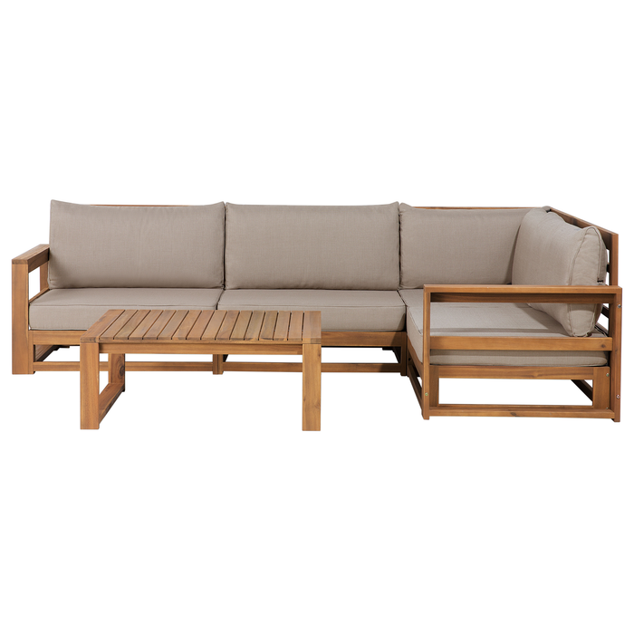 Beliani - TIMOR - Loungeset voor 4 - Taupe - FSC® acaciahout