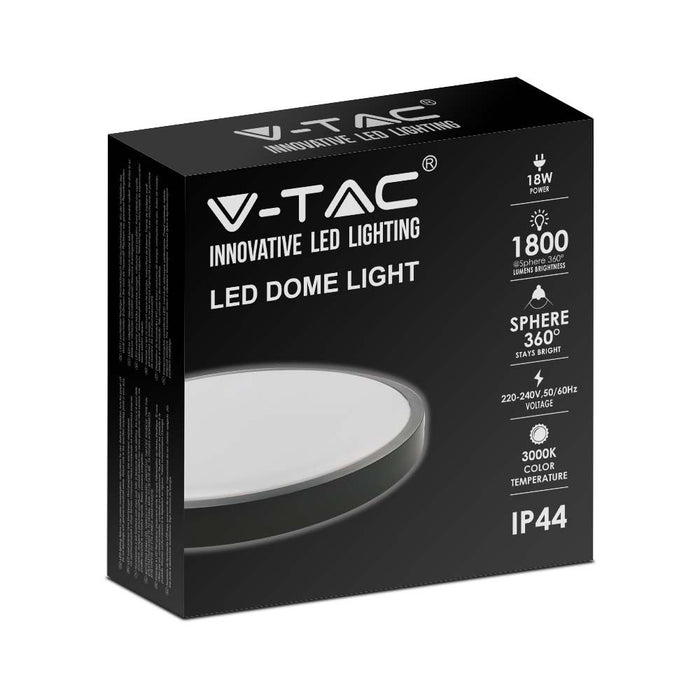 V-TAC VT-8618B-RD LED ronde plafonnière - Zwart - 225mm - IP44 - 18W