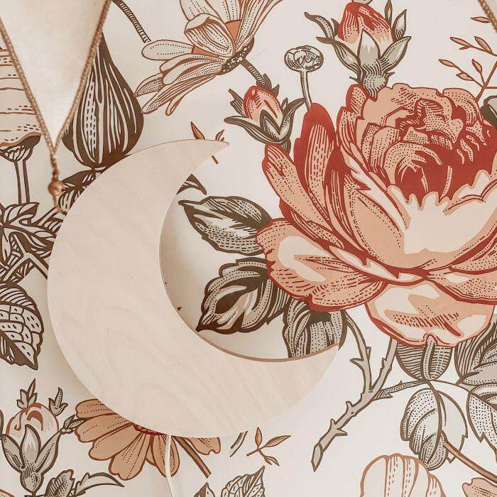 Houten wandlamp kinderkamer | Maan - blank